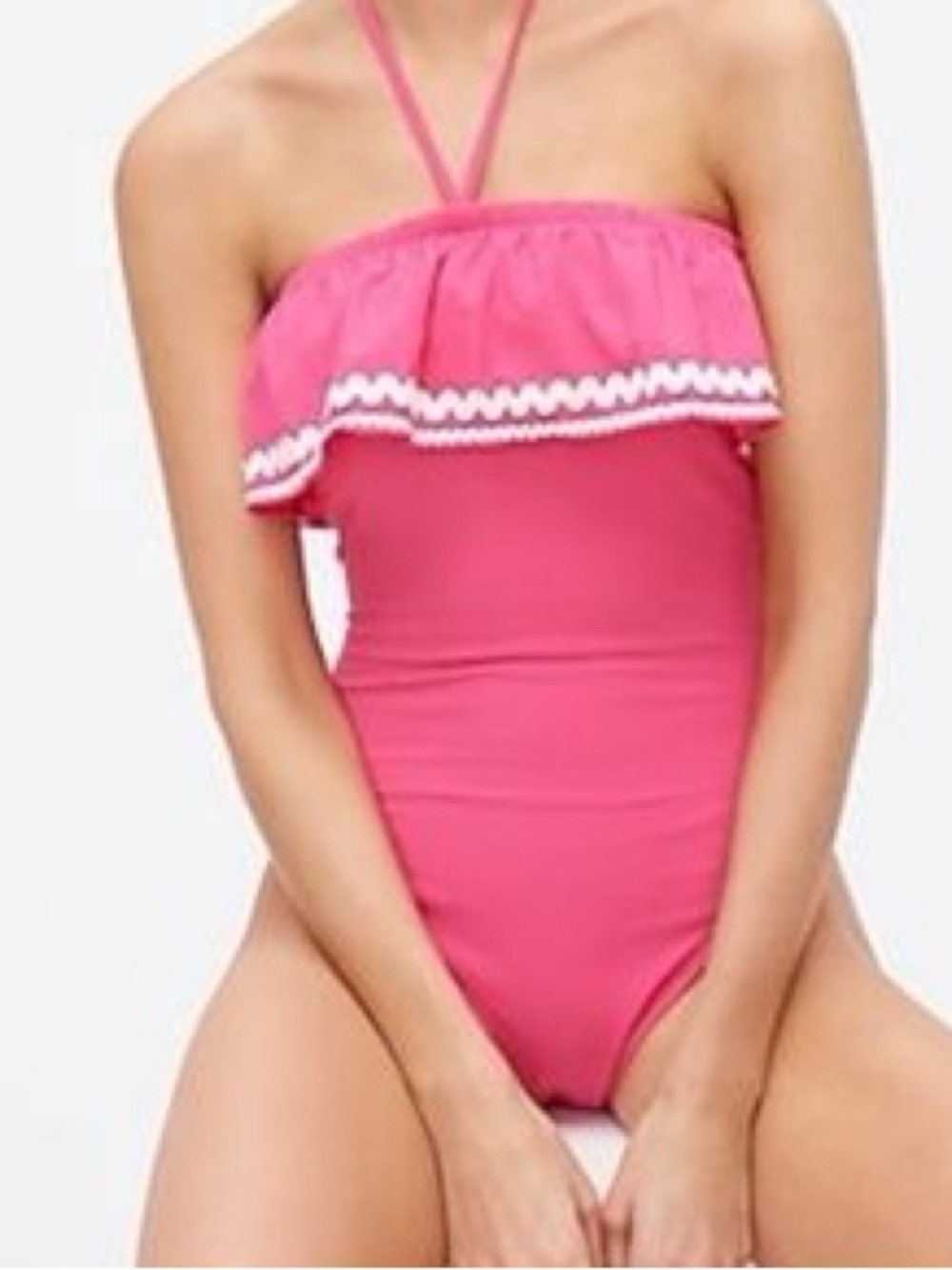 J. Crew Pink halter ruffle one piece swimsuit size 4